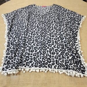 Simply Southern Animal Print Cover Up Pom Pom Trim One Size See Measurements‎